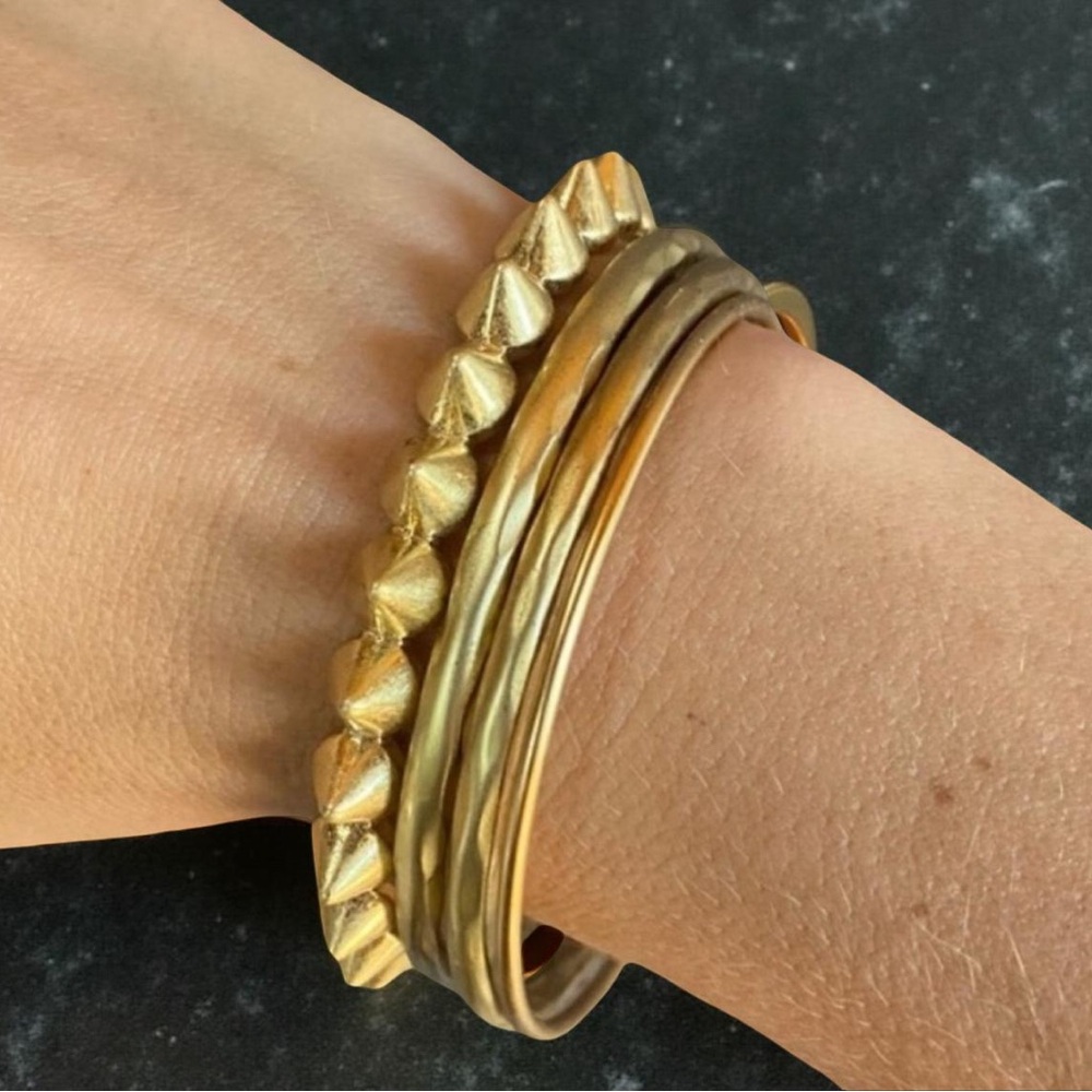 Solid Matte Gold Bangle Bracelet Set - image 1